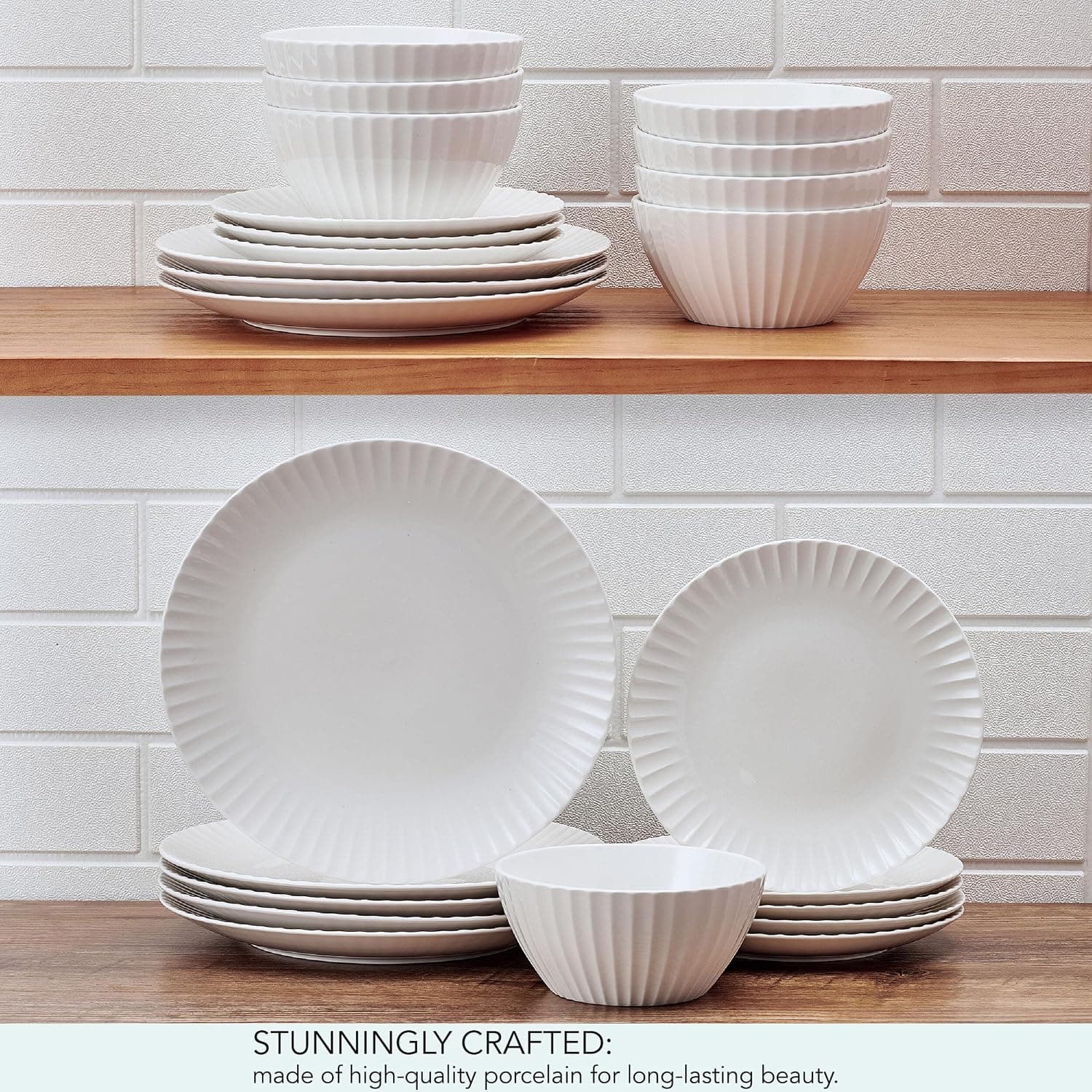 Pfaltzgraff Fluted Grace 24 Piece Porcelain Plate and Bowl Dinnerware Set, Service for 8, Fluted Design, Durable for Everyday Use, White — photo 6