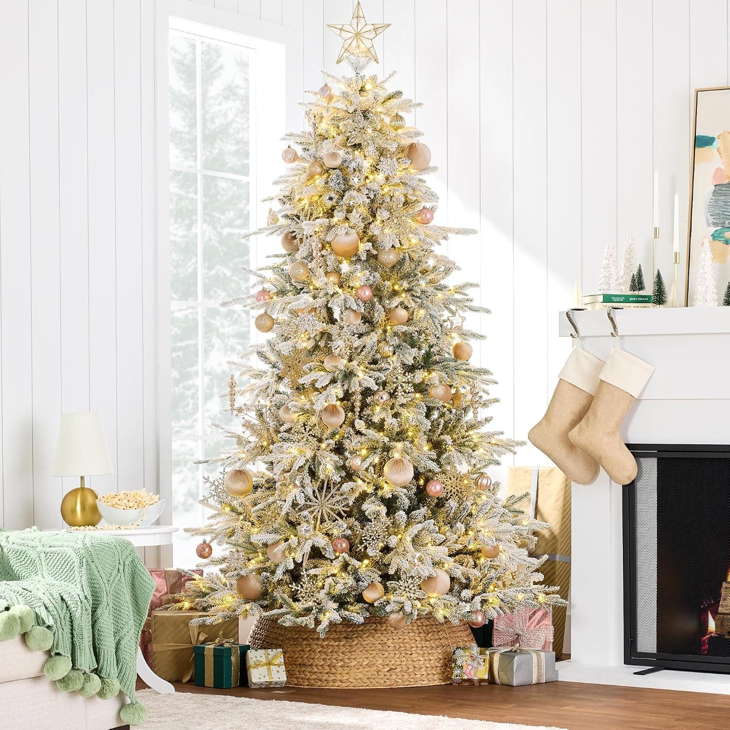 Best Choice Products Full Flocked Aspen Christmas Tree, 9ft Pre-lit Realistic Noble Fir w/ 1,200 Glowing LED Lights, 2-in-1 White & Multicolor — photo 2