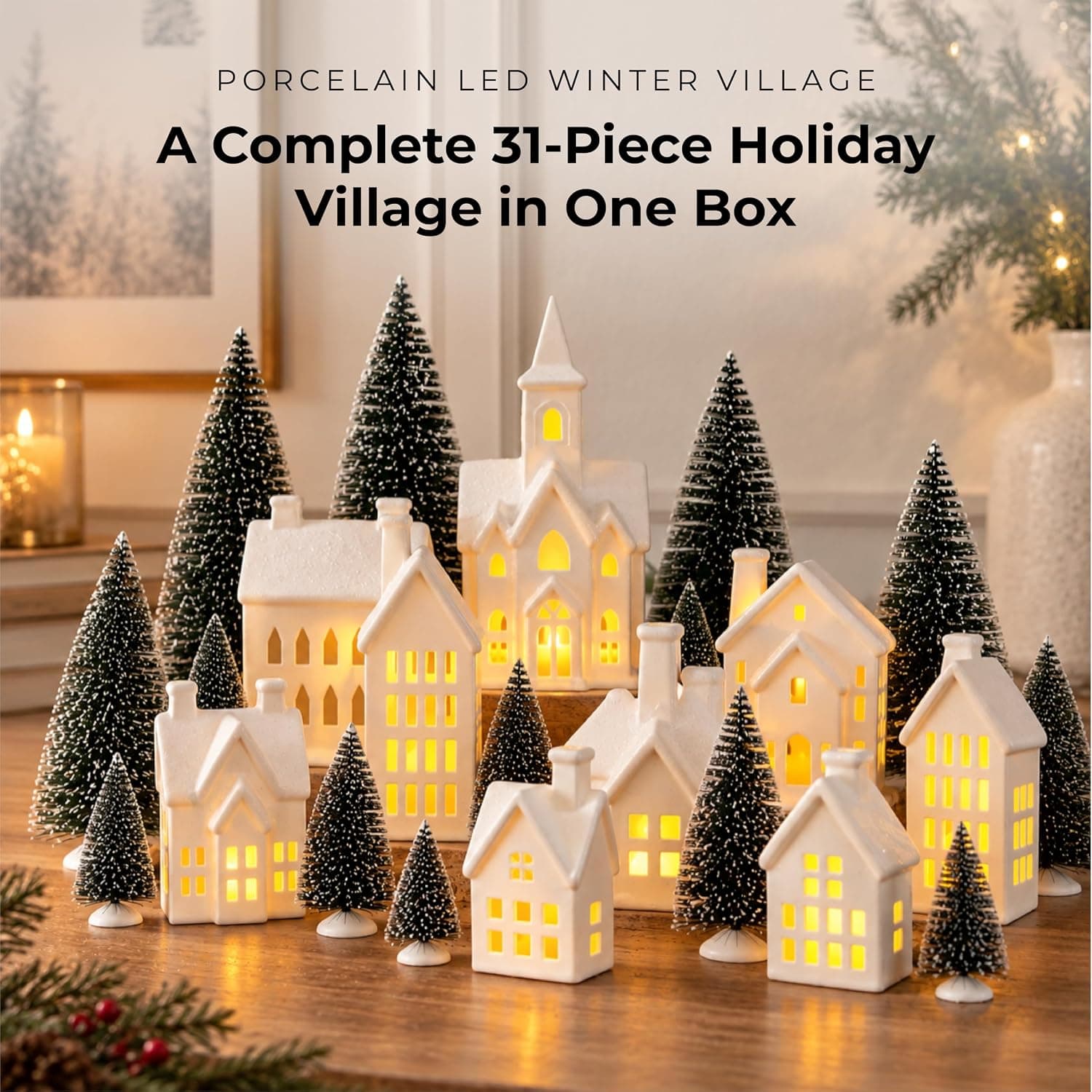 Mark Feldstein Winter Village LED Porcelain Christmas Set, 31 Pc — photo 2