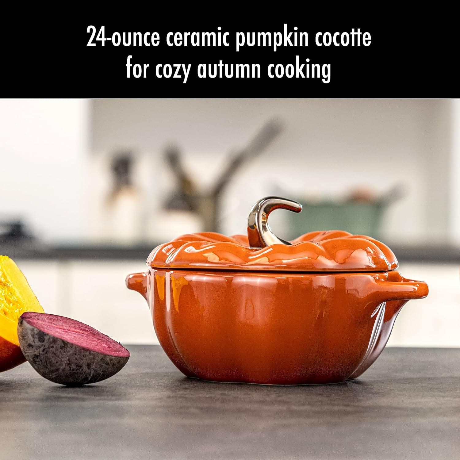 STAUB Ceramic 0.75-qt Petite Pumpkin, Oven & Stove Safe up to 572°F, Pumpkin Dish, Baking Candy Burnt Orange — photo 2