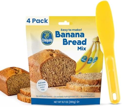 Chiquita Banana Bread Mix, 4 Pack (13.7oz each) w/Spatula for Easy Mixing