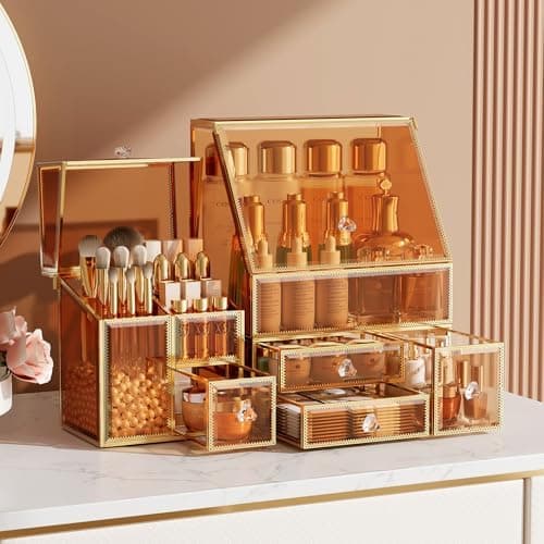 CoralHouse Glass Makeup Organizer with Brush Holder for Vanity