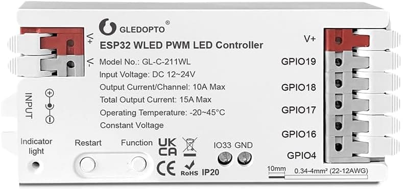 GLEDOPTO ESP32 PWM WLED LED Controller 5 Modes in 1 DC 12-24V WiFi Wireless App Control Easy Wiring DIY Static Dynamic Mode Lighting For Analog RGBCCT RGBW RGB WWCW CCT Dimmer Single Color Strip Light