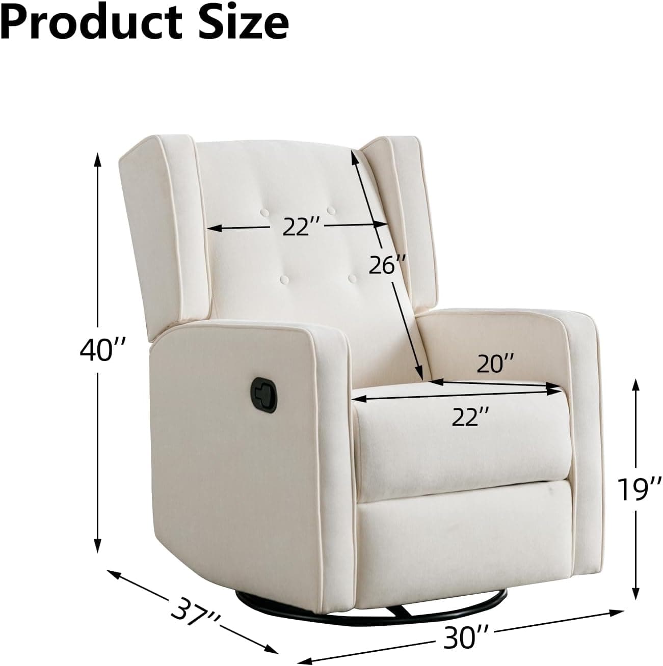 CANMOV Swivel Rocker Recliner Chair, Nursery Glider Chair, Nursery Rocking Chairs, Manual Reclining Chair, White — photo 2