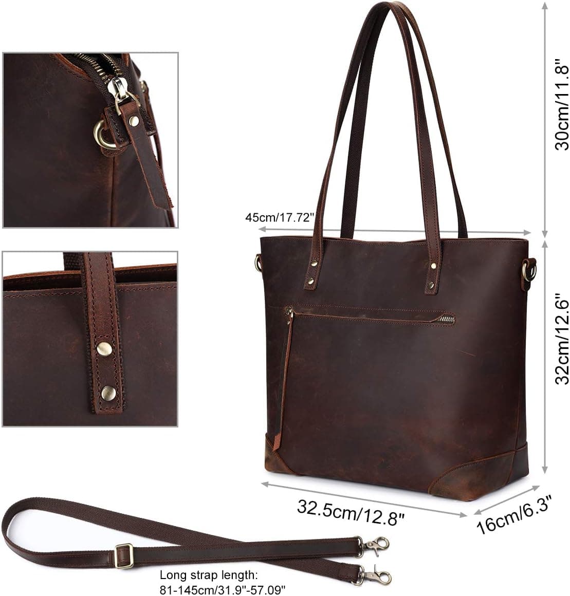 S-ZONEVintage Genuine Leather Shoulder Bag Work Totes for Women Large — photo 5