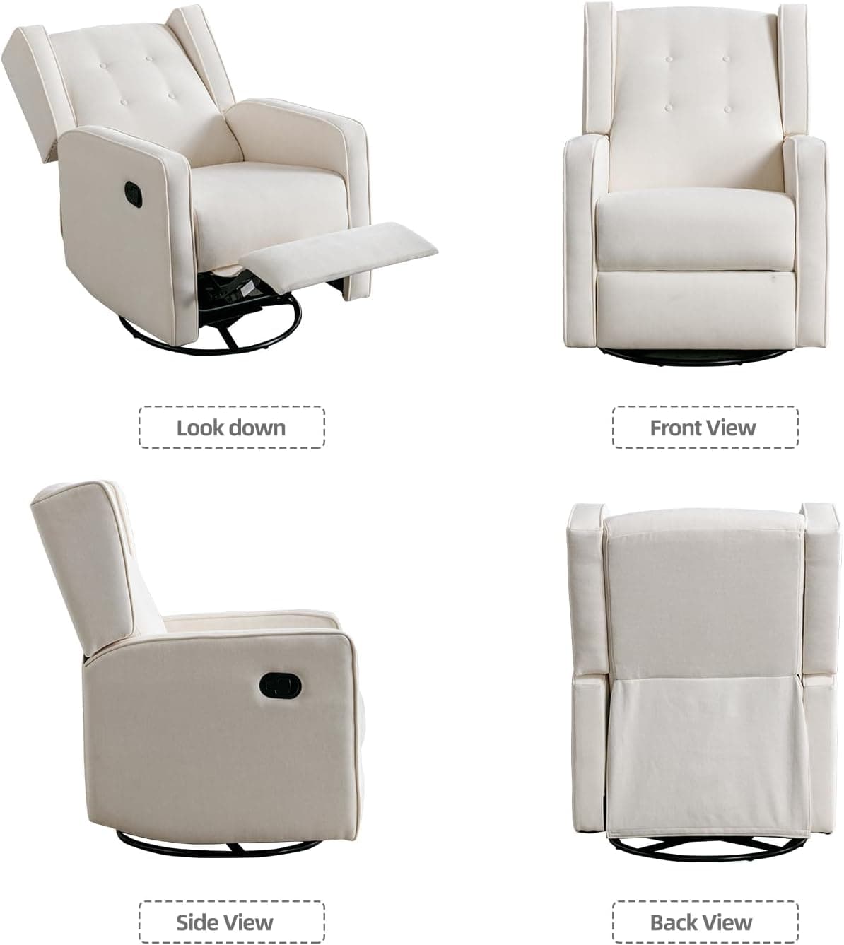 CANMOV Swivel Rocker Recliner Chair, Nursery Glider Chair, Nursery Rocking Chairs, Manual Reclining Chair, White — photo 6