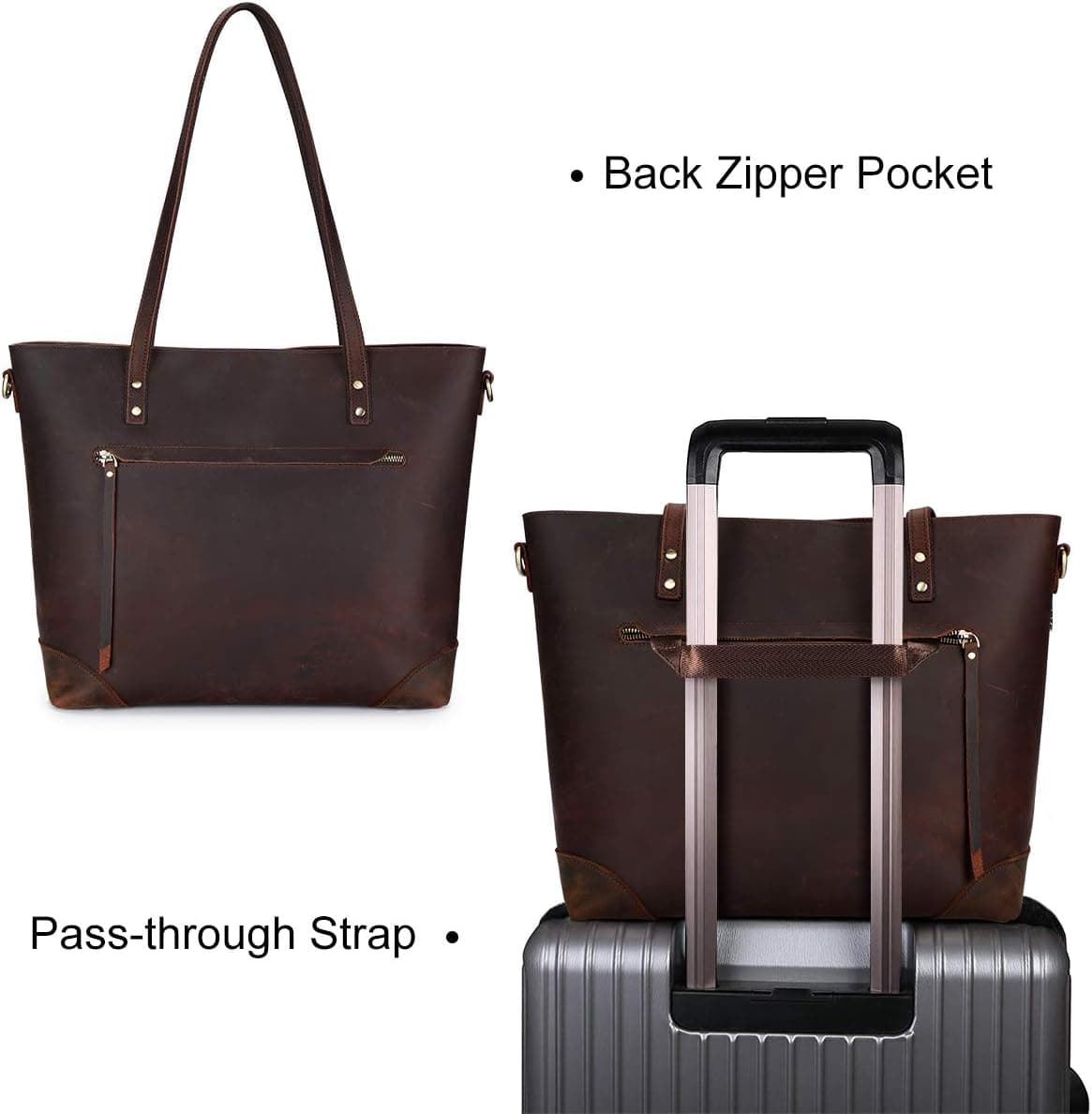 S-ZONEVintage Genuine Leather Shoulder Bag Work Totes for Women Large — photo 3