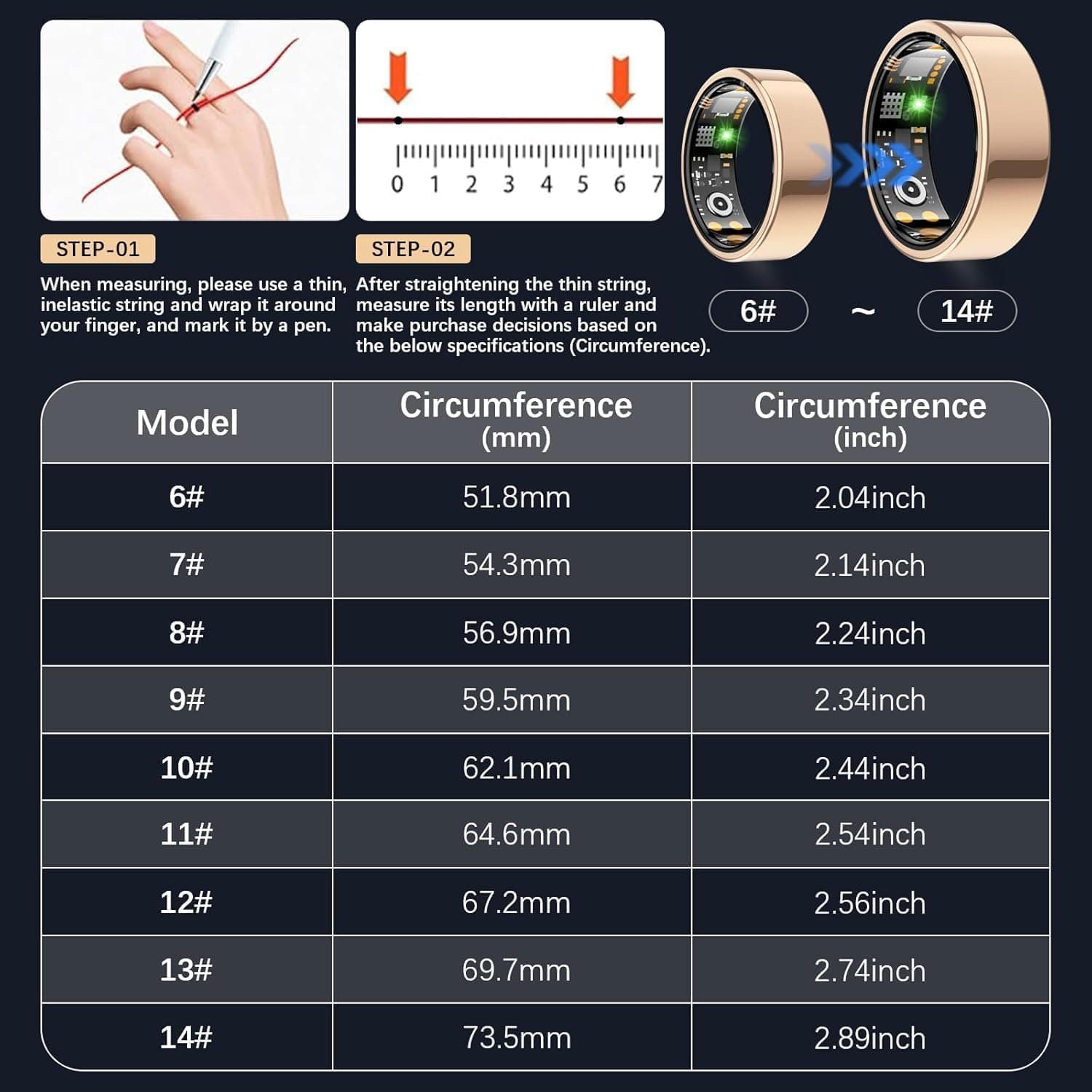 Smart Ring for Women Men, Fitness Ring with Heart Rate, Blood Oxygen,Stress, Sleep Tracker, Step Tracker, Fit Ring No Subscription Fee, IP68 Waterproof Smart Ring for iPhone & Android (Rose Gold, 6#) — photo 2