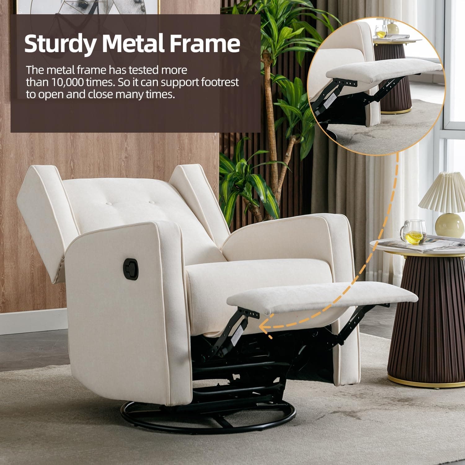 CANMOV Swivel Rocker Recliner Chair, Nursery Glider Chair, Nursery Rocking Chairs, Manual Reclining Chair, White — photo 5