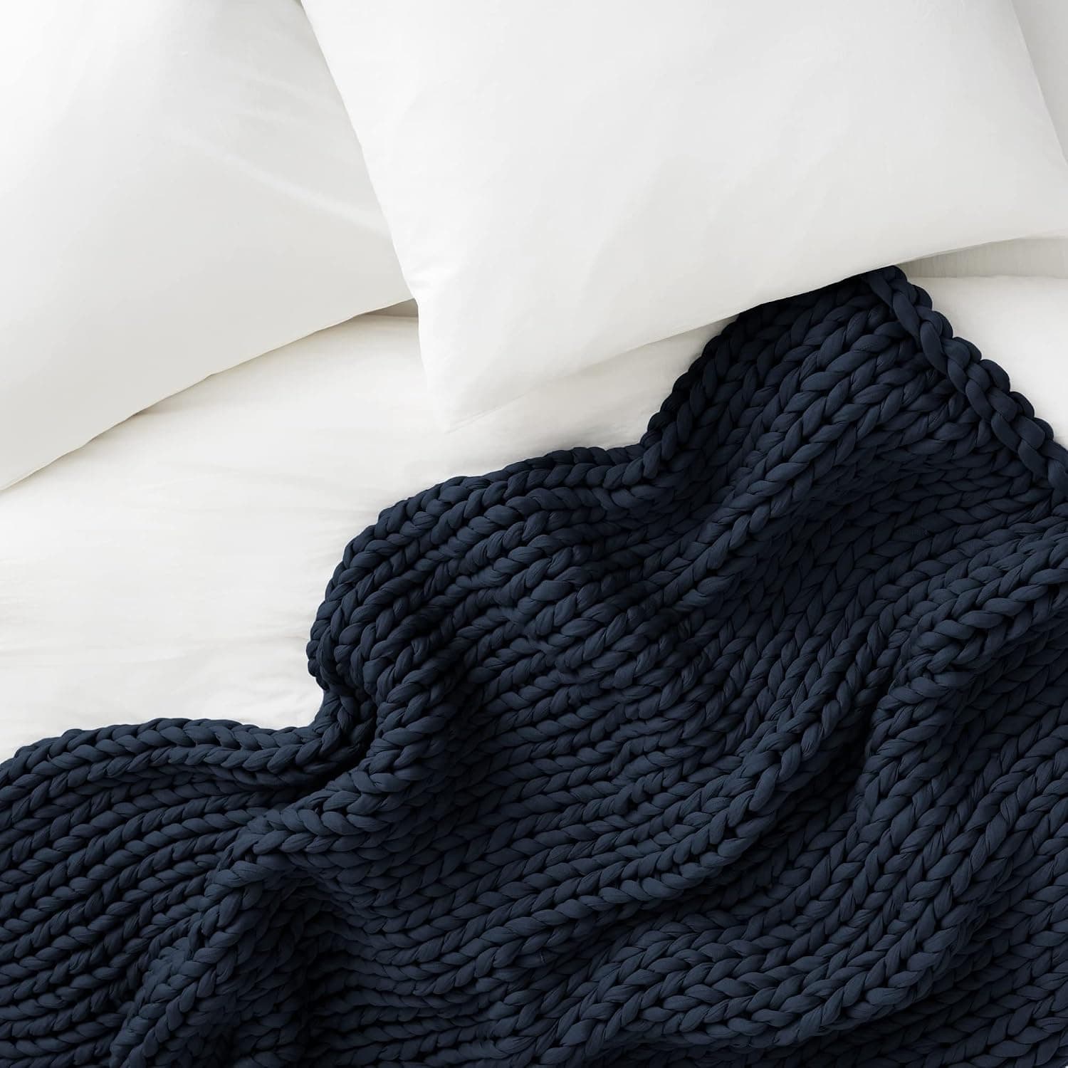 Bearaby Cotton Hand-Knit Weighted Blankets for Adults - Chunky Knit Blanket - Sustainable, Breathable, Organic, Cooling Weighted Blanket - Machine Washable (Midnight Blue, 15 lbs, 40"x72") — photo 6