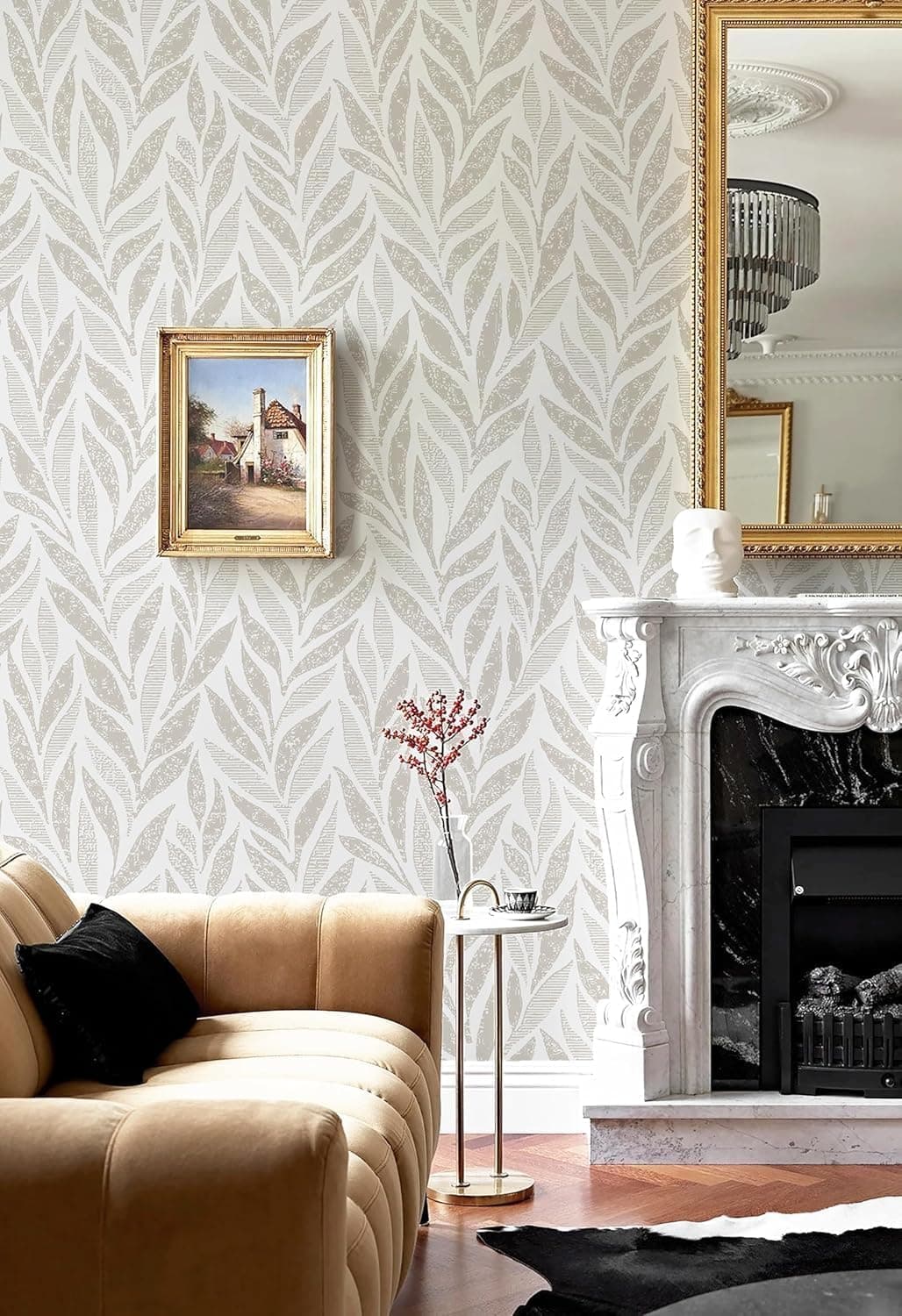 Safiyya 787"x17.3" Boho Peel and Stick Wallpaper Beige and White Wallpaper Leaf Self Adhesive Removable Wall Paper for Bathroom Bedroom Contact Paper for Walls Vinyl Roll — photo 4