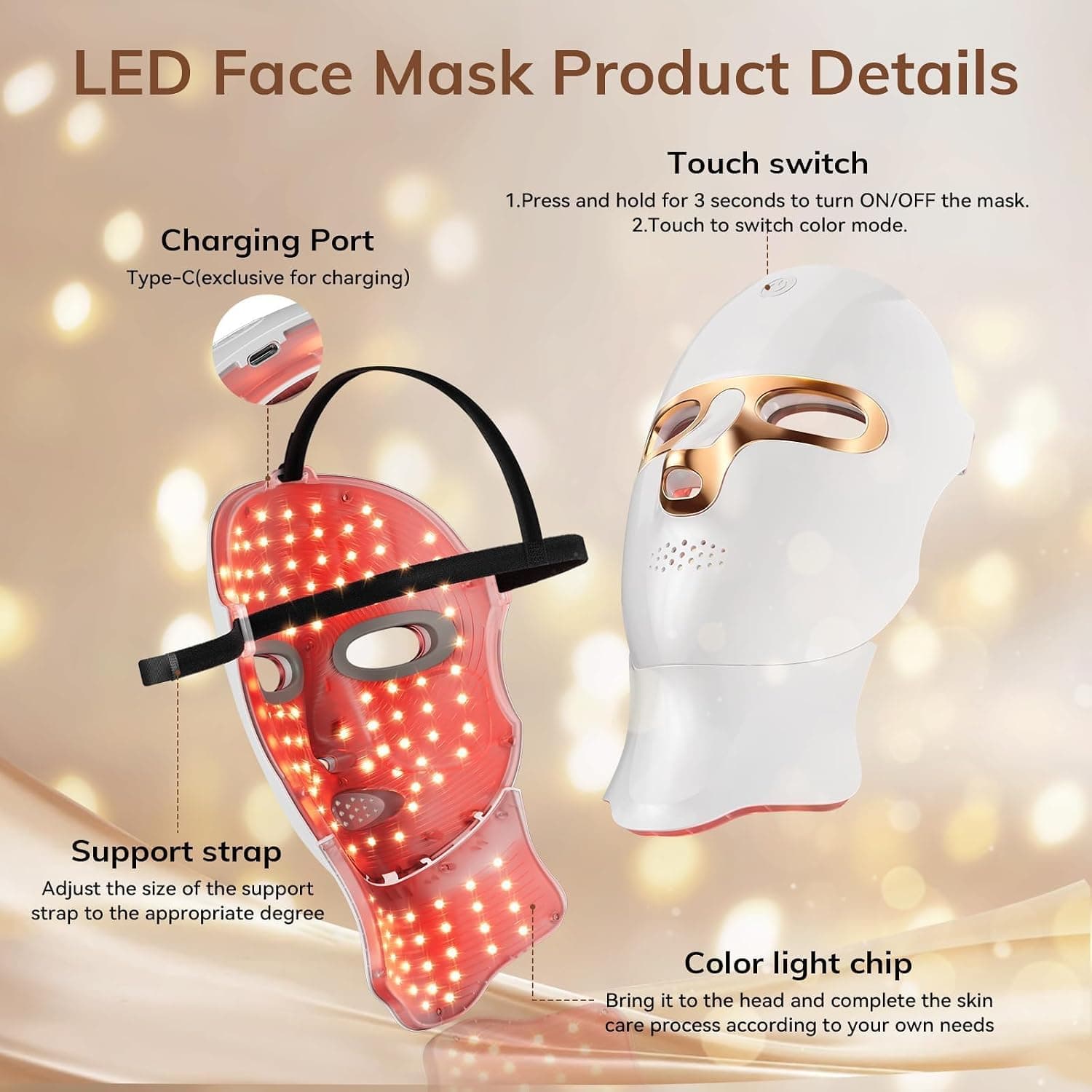 ONLUKY Red Light Therapy Mask USB-C Rechargeable LED Face Mask — photo 5