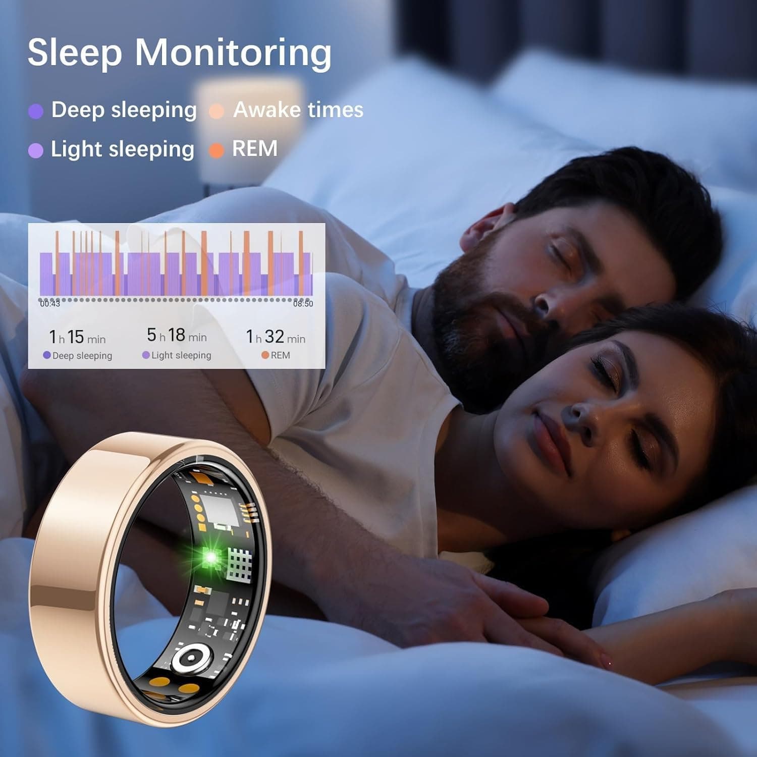 Smart Ring for Women Men, Fitness Ring with Heart Rate, Blood Oxygen,Stress, Sleep Tracker, Step Tracker, Fit Ring No Subscription Fee, IP68 Waterproof Smart Ring for iPhone & Android (Rose Gold, 6#) — photo 3