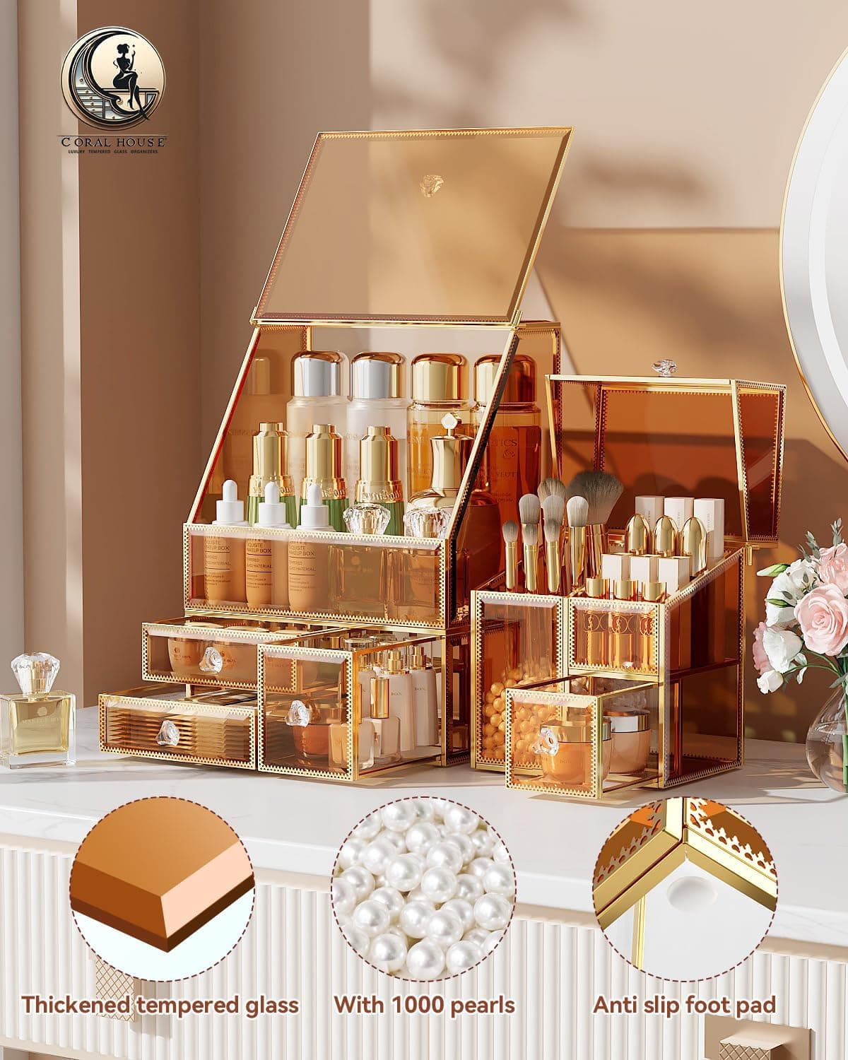 CoralHouse Glass Makeup Organizer with Brush Holder for Vanity — photo 2