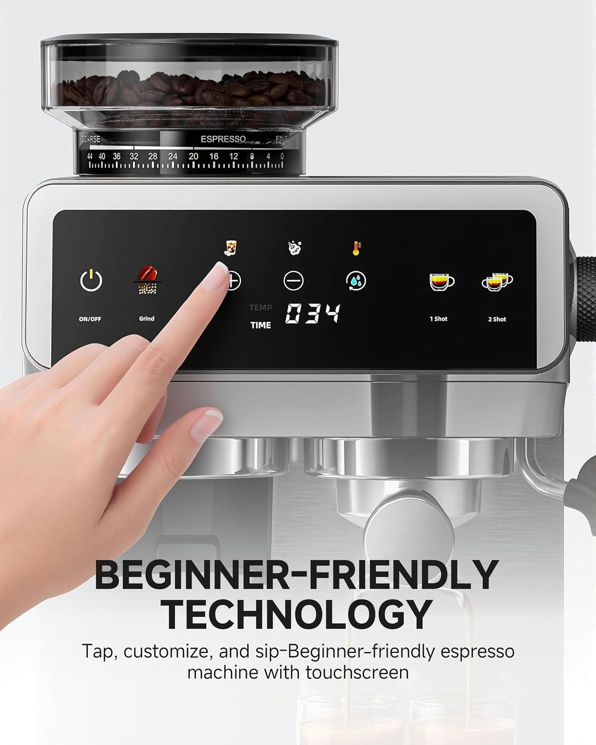 AMZCHEF Espresso Machine With Grinder, Temp Control, 44 Grind Settings — photo 4