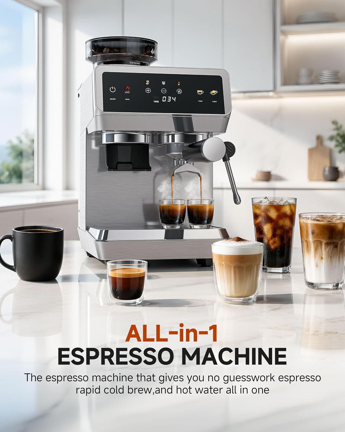 AMZCHEF Espresso Machine With Grinder, Temp Control, 44 Grind Settings — photo 3