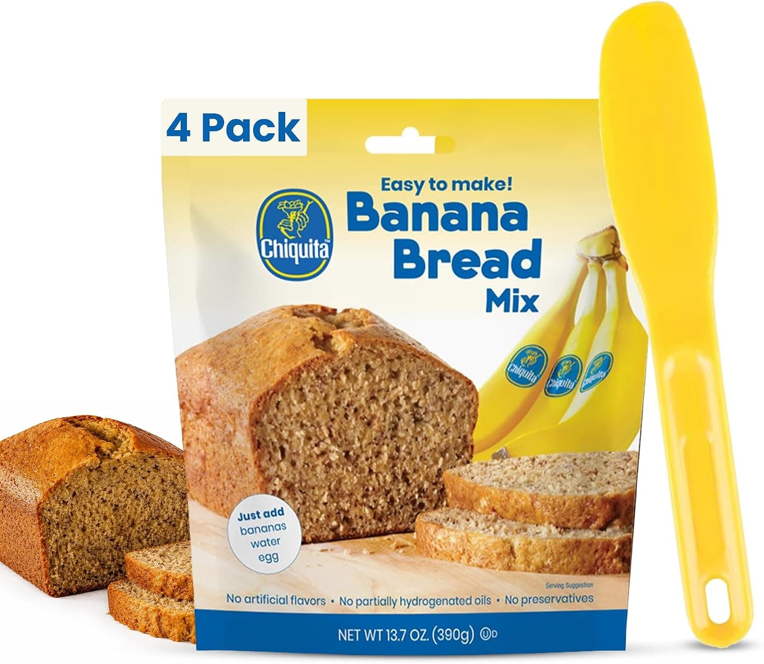 Chiquita Banana Bread Mix, 4 Pack (13.7oz each) w/Spatula for Easy Mixing — photo 1