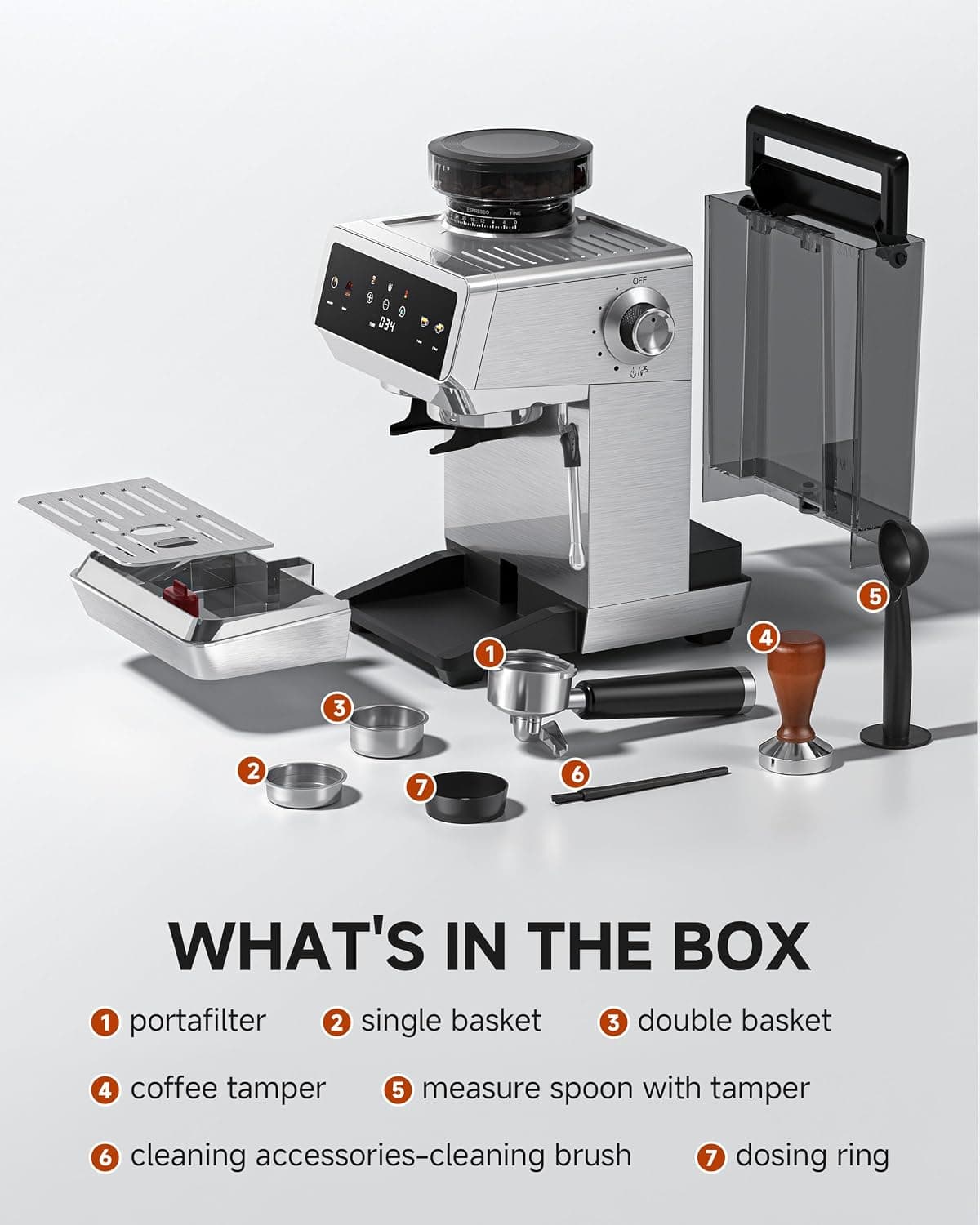 AMZCHEF Espresso Machine With Grinder, Temp Control, 44 Grind Settings — photo 7