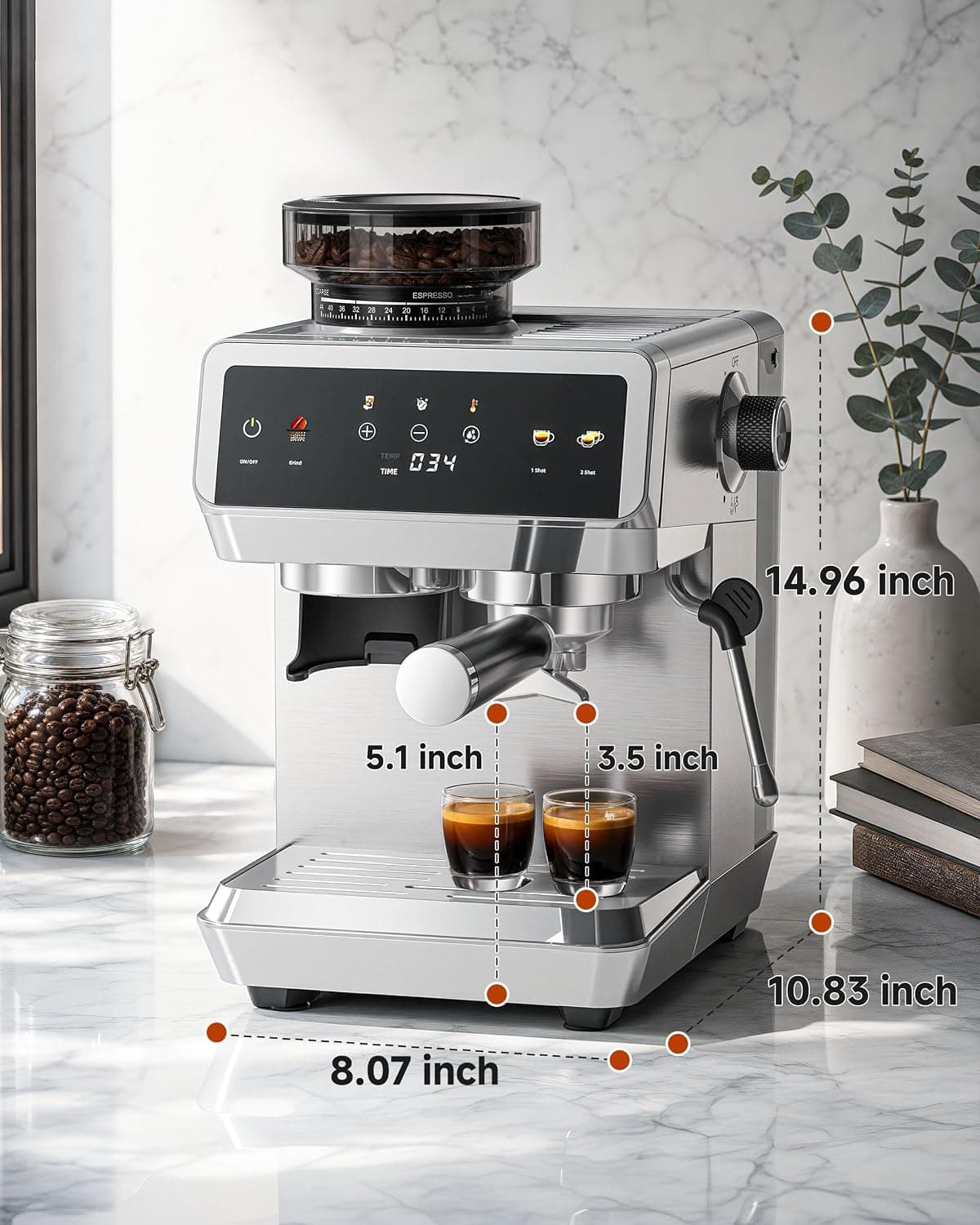 AMZCHEF Espresso Machine With Grinder, Temp Control, 44 Grind Settings — photo 6